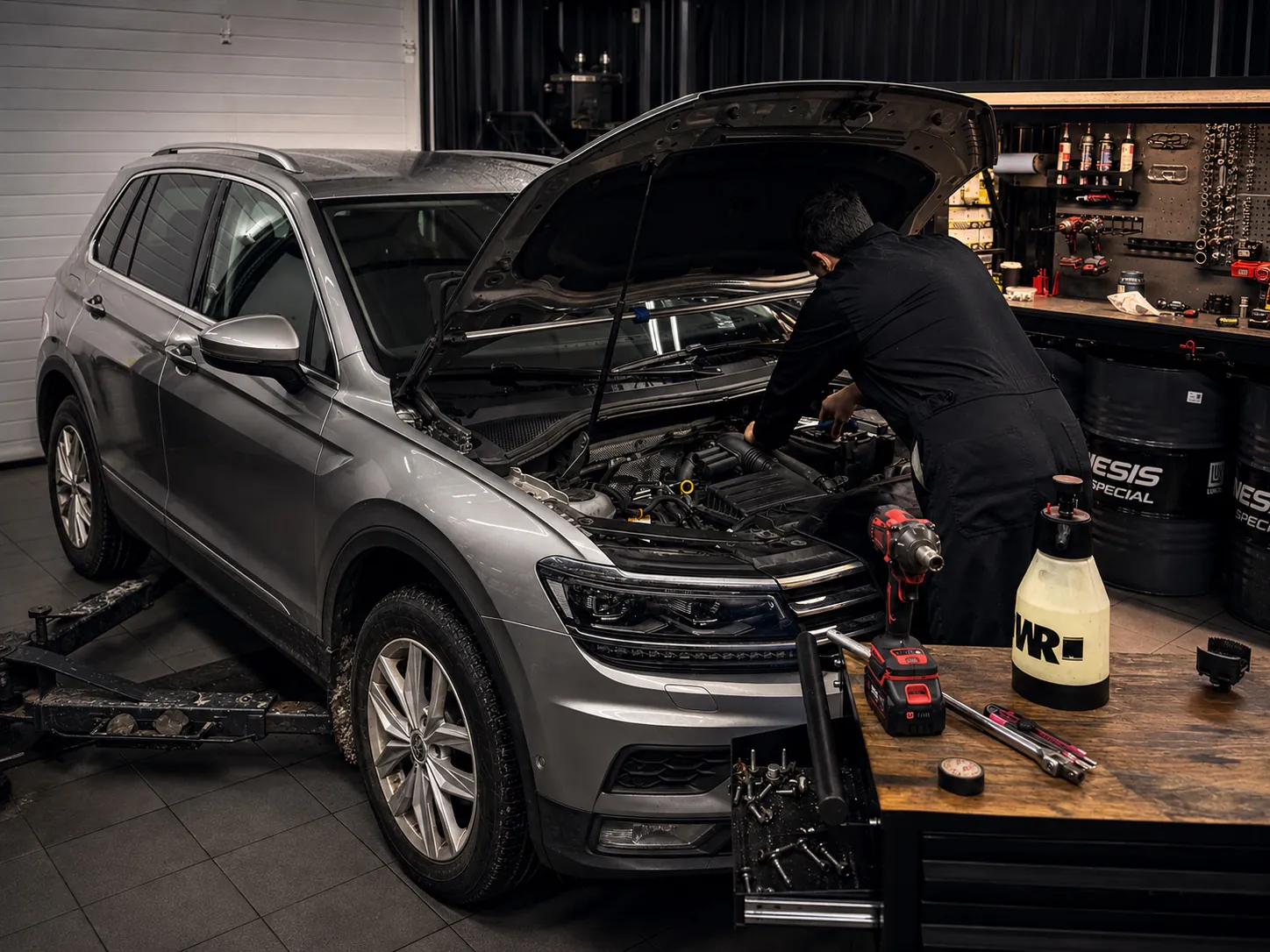 Volkswagen Tiguan 2.0 TSI в цехе перед обслуживанием DSG DQ250 и Haldex 5